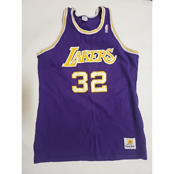 Vintage Magic Johnson 32 Sand Knit LA Lakers Jersey NBA Large - Picture 1 of 10